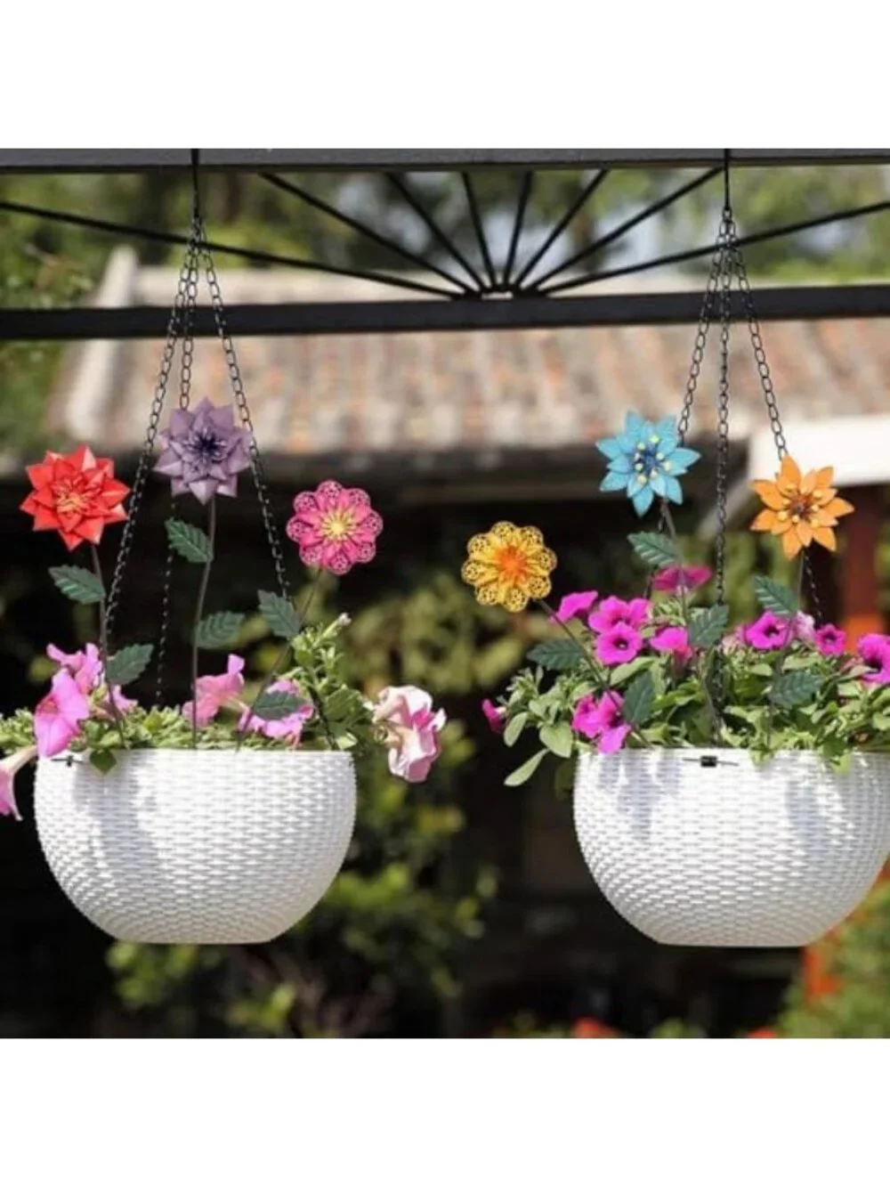 Colorful Metal Flower Garden Stakes - 6 Pack Outdoor Decor for Yard & Pathway